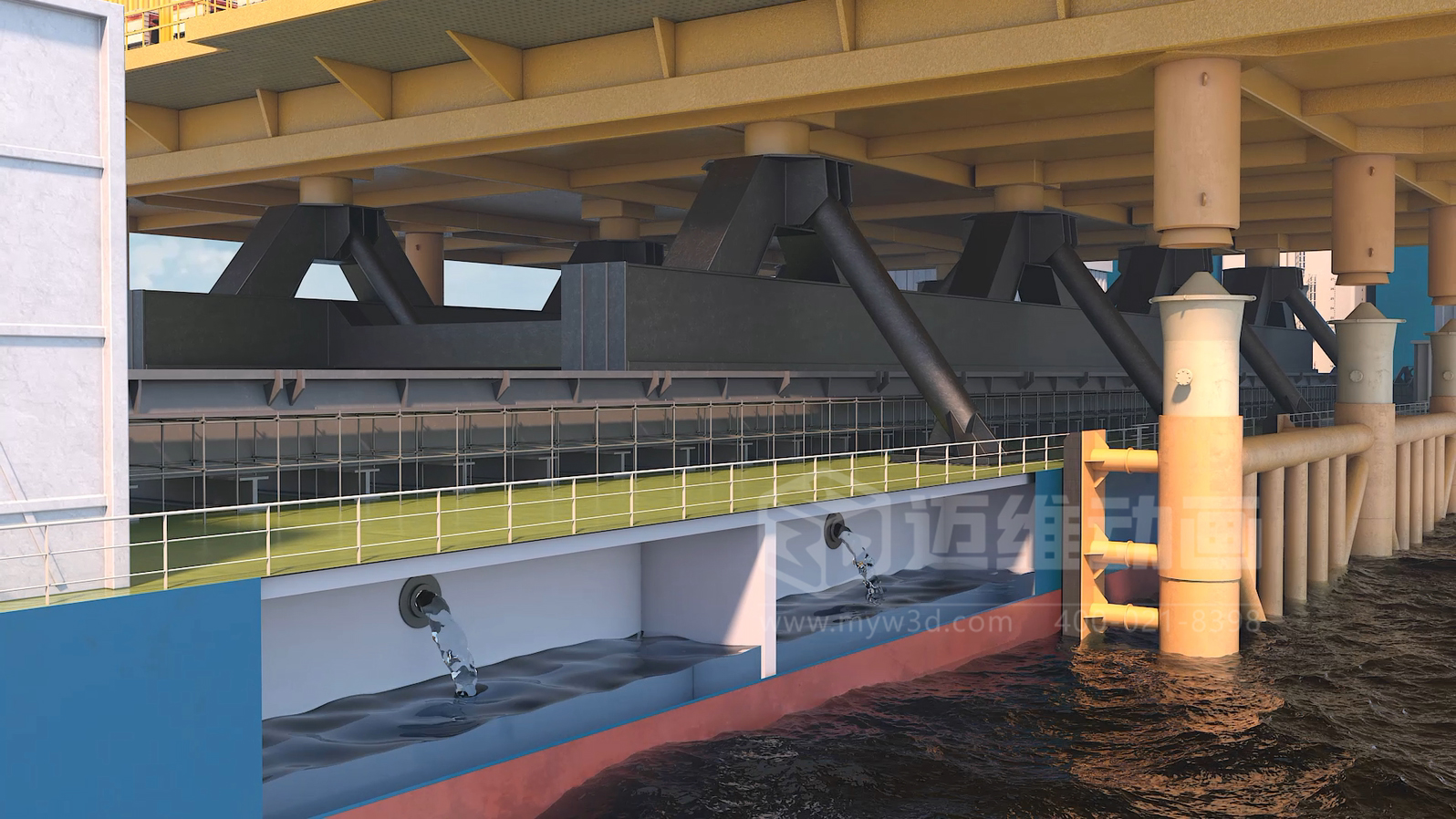 3萬噸級(jí)平臺(tái)浮托安裝三維動(dòng)畫展示(圖5) 3萬噸級(jí)平臺(tái)浮托安裝三維動(dòng)畫展示(圖5)